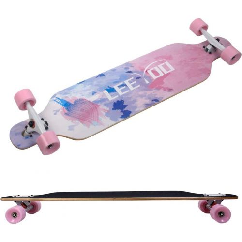  [아마존베스트]Leeyoo Longboard Skateboard, 41 Inch 8 Layer Natural Maple Drop Through Longboards for Kids Boys Girls Youths Beginners.