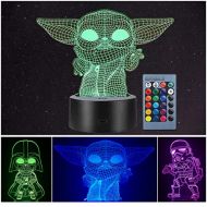 [아마존베스트]Manco 3 Pattern 3D Illusion Star Wars Night Light for Kids, 16 Color Change Decor Lamp - Star Wars Toys and Gifts Baby Yoda/Darth Vader/Stormtrooper