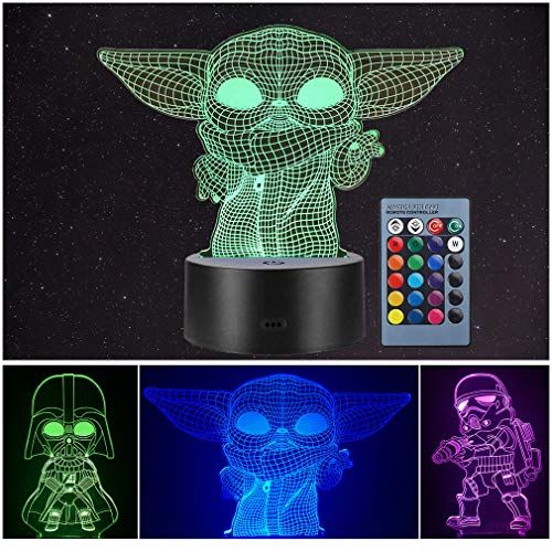  [아마존베스트]Manco 3 Pattern 3D Illusion Star Wars Night Light for Kids, 16 Color Change Decor Lamp - Star Wars Toys and Gifts Baby Yoda/Darth Vader/Stormtrooper