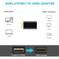 Displayport to HDMI Adapter (2Pack) , KUXIYAN 1080P Gold Plated Dp to HDMI Converter Male to Female 1.3V Black