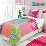 Brandream Twin Size Colorful Patchwork Quilt Set Peace Sign Bedding Sets Girls Comforter Sets 100% Cotton 2-Piece