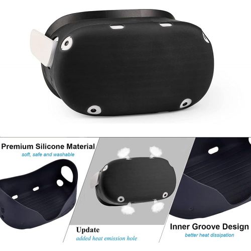  [아마존베스트]TAACOO VR Silicone Cover Set for Oculus Quest 2 Headset | Silicone VR Face Cover & VR Shell Front Face Protector Cover and Protective Lens Cover (Black)