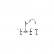 Franke FF7000a Two-Handle Bridge-Style Shepards Hook Spout Kitchen Faucet with Traditional Handles and Side Spray, Chrome
