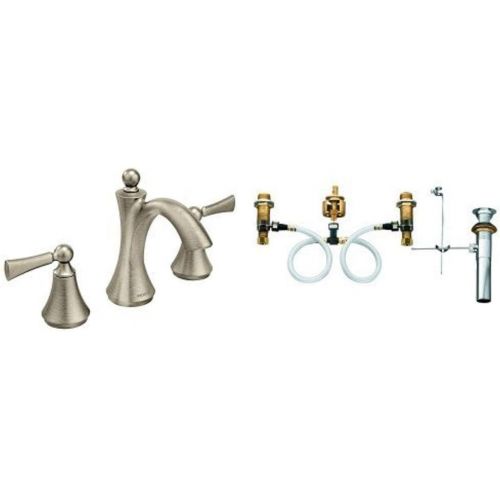  Moen T4520BN-9000 Wynford Polished Two-Handle High Arc Bathroom Faucet with Valve, Brushed Nickel