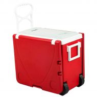 Unforgettable Thicken Thermal-Protective Coating Multi Function Rolling Cooler Picnic Camping Outdoor w/Table & 2 Chairs Red