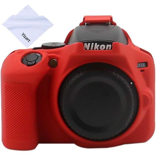  Yisau Nikon D3500 Camera Housing Case,Professional Silicion Rubber Camera Case Cover Detachable Protective for Nikon D3500 Digital SLR Camera+Microfiber Cleaning Cloth (Red)