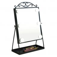LAXF-Mirrors Lighted Makeup Vanity Mirror Hollywood Style Tabletop Mirrors for Makeup Dressing Table with 6 Dimmable Light Bulbs Black