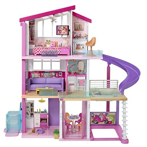 바비 Barbie Dreamhouse Dollhouse with Wheelchair Accessible Elevator, Pool, Slide and 70 Accessories Including Furniture and Household Items, Gift for 3 to 7 Year Olds