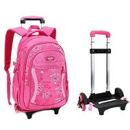 Tmibay Fellibay Rolling Backpack Kids Backpack 3 Wheels Kids Trolley Schoolbag Girls Backpack with Adjustable Trolley