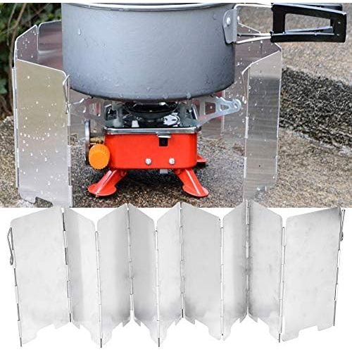  Vbest life Camping Stove Windshield, 9-Plate Foldable Aluminum Alloy Stove Windshield with Oxford Storage Bag for Hiking, Camping, Fishing