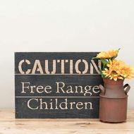Foreside Rustic Caution Free Range Children 14 x 10.5 inch Distressed Wood Wall Sign, 30