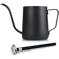 350ml / 12Oz Stainless Steel Pour Over Drip Kettle Long Narrow Spout Black Coffee Pot with a Thermometer
