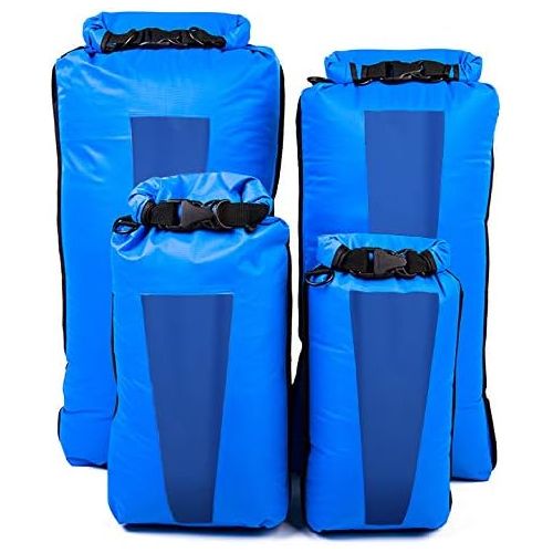  Aqua Quest Sea View Dry Bags - 5, 10, 20, 30L or 4pc Set Waterproof Drybags - Clear Window, Lightweight, Roll Top - Blue