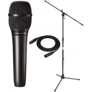 Audio-Technica AT2010 Cardioid Condenser Handheld Microphone with Mic Stand and XLR Cable Bundle (3 Items)