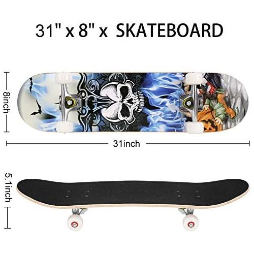  WeSkate Standard Skateboards for Kids 31x8 Complete Skateboard for Boys Girls Teens, 7 Layer Canadian Maple Double Kick Concave Cruiser Trick Skate Board for Beginners Youth Adults