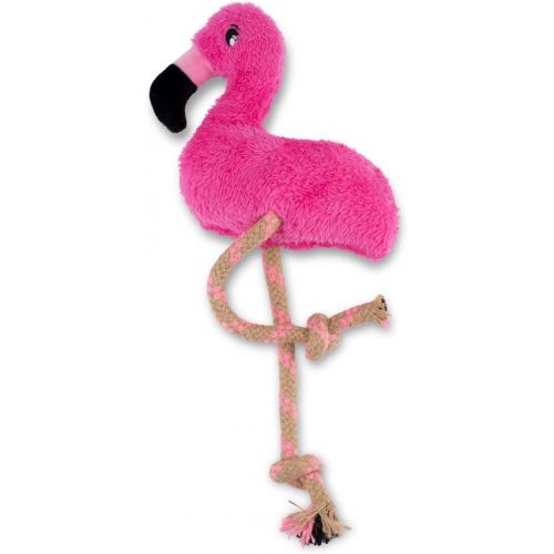  BECO PETS Fernando The Flamingo, Strong Double Stitched Cloth and Rope Interactive Dog Toy with Squeaker