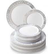 Silver Spoons ELEGANT DISPOSABLE 240 PC DINNERWARE SET|120 Dinner | 120 Side Plates | Heavy Duty Disposable Plastic Dishes| Elegant Fine China Look | for Upscale Wedding and Dining (Venetian Col