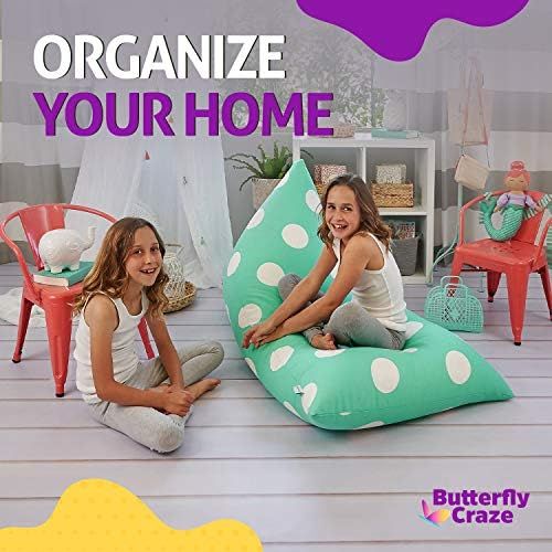 버터플라이 [아마존베스트]Butterfly Craze Bean Bag Chair Cover & Stuffed Animal Storage Bag - Toy Organizer & Floor Lounger in One with Extra Large Capacity & Premium Cotton Canvas (Stuffing not Included)