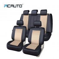 PIC AUTO Universal Fit Full Set Mesh and Leather Car Seat Cover(Beige)