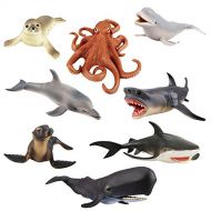 TOYMANY 8PCS 4-8 Large Sea Ocean Animals Figurines Bath Toy, Plastic Shark Whale Animals Figures Set Includes Beluga Whale,Sharks,Dolphin, Baby Shower Toy Cake Toppers Birthday Gif