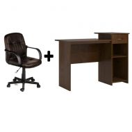 Toys & Child Student/Office Home Desk in Northfield Alder + Leather Mid-Back Chair in Brown - Bundle Set