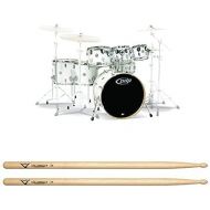 PDP By DW 7-Piece Concept Maple Shell Pack with Chrome Hardware Pearlescent White with Drum Sticks, Pair