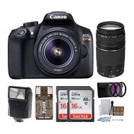 Canon EOS Rebel T6 Digital Camera: 18 Megapixel 1080p HD Video DSLR Bundle with 18-55mm &75-300mm Lenses 32GB (2 x 16GBSD Card) Flash Filter Kit & Bag - Professional Vlogging Sport