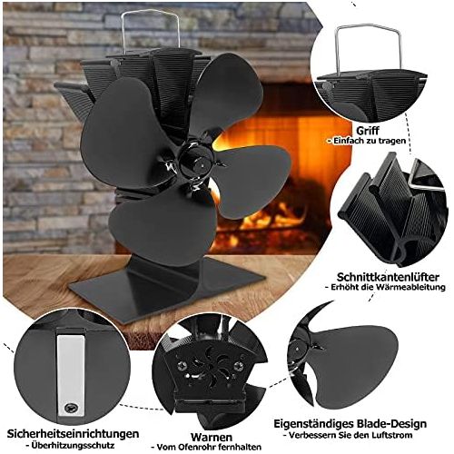  JIU SI Fireplace Fan, Heating Fan, Heat Powered Wood Stove Fan with 5 Blade for Wood/Log Burner/Fireplace Efficient Heat Distribution Fan (Color : A)