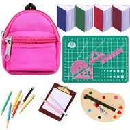 Sumind 20 Pieces Doll School Supplies Set, Mini Doll Zipper Backpack Doll Books Doll Palette Miniature Paper Clipboard Pencil Rulers and Mat Dollhouse School Accessories Kit for Doll Mini