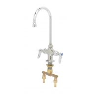 T&S Brass B-0301-01 Double Pantry Faucet, Single Hole Base, 4-Inch Spreader, Swivel Gooseneck, Non-Splash Aerator