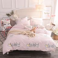 LELVA Cute Duvet Cover Set Teens Twin Pink Cats Print Bedding Sets Girls Comforter Cover Set 3 Piece