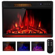 COSTWAY Electric Fireplace Insert 28-Inch Wide, 900/1350W Recessed and Freestanding Heater with Remote Control, 3 Flame Colors, 4 Brightness, Adjustable Temperature, Electric Firep