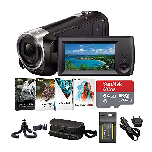 소니 Sony CX405 Handycam 1080p Full HD Camcorder with Exmor R CMOS Sensor (Black) with Software Suite and 64GB SD Card Bundle (6 Items)