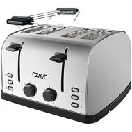OZAVO Toaster 4 Scheiben, Broetchenaufsatz, 7 Braunungsstufen, Zentrierfunktion, mit Abnehmbarer Kruemelschublade, Edelstahlgehause, 1500W