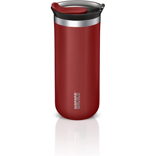  WACACO Octaroma Lungo Vacuum Insulated Coffee Mug, Double-wall Stainless Steel Travel Tumbler With Drinking Lid, 10 fl oz(300ml)， Carmine Red