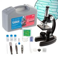 AMSCOPE-KIDS M30-ABS-KT1 Beginner Microscope Kit, LED and Mirror Illumination, 120x - 1200x Six Magnifications, Metal Frame and Base, Includes 48-Piece Accessory Set and Case,Black