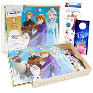 Classic Disney Frozen Wooden Puzzle 5 Pack 24 Piece Frozen Wood Puzzles Bundle with Holding Tray Frozen Puzzles for Kids Plus Frozen Stickers and More (Kids Frozen Jigsaw Puzzle)(F