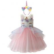 FYMNSI Baby Girls Toddler Unicorn Dress Sleeveless Princess Wedding Birthday Party Costume Tulle Dress + Headband 2-13T