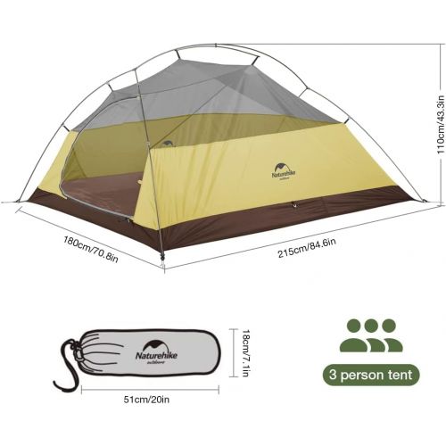  Naturehike Cloud-Up 3 Person Lightweight Backpacking Tent with Footprint - Free Standing Dome Camping Hiking Waterproof Backpack Tents