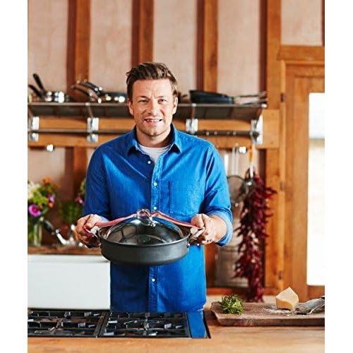테팔 Tefal E76690 Jamie Oliver Premium Hard Anodized Schmorbater mit Edelstahldeckel und Gittereinsatz (30 cm, Aluminium) anthrazit