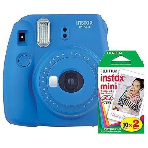 후지필름 Fujifilm Instax Mini 9 Instant Camera (Cobalt Blue) with Film Twin Pack Bundle (2 Items)