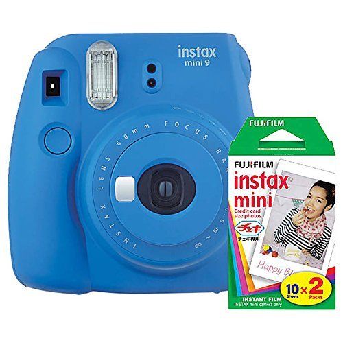 후지필름 Fujifilm Instax Mini 9 Instant Camera (Cobalt Blue) with Film Twin Pack Bundle (2 Items)