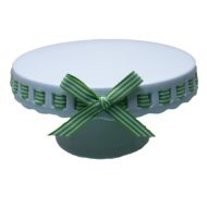 Gracie China by Coastline Imports 12-Inch Round Porcelain Skirted Cake Stand, Green and White Stripes Ribbon