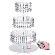 Jusalpha Pre-Installed Crystal Beads- 4 Tier Acrylic Cupcake Tower Stand with Hanging Crystal Bead-wedding Party Cake Tower (4 tier With Feet+LED Light)