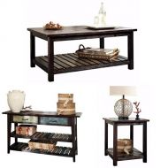 Ashley Furniture Signature Design - Mestler Living Room Table Set - Coffee Table - Sofa Table - Single Shelf End Table - Rustic Brown