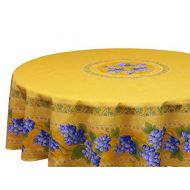 Le Cluny French Linens 68 Round Grapes Yellow Cotton Coated Provence Tablecloth by Le Cluny