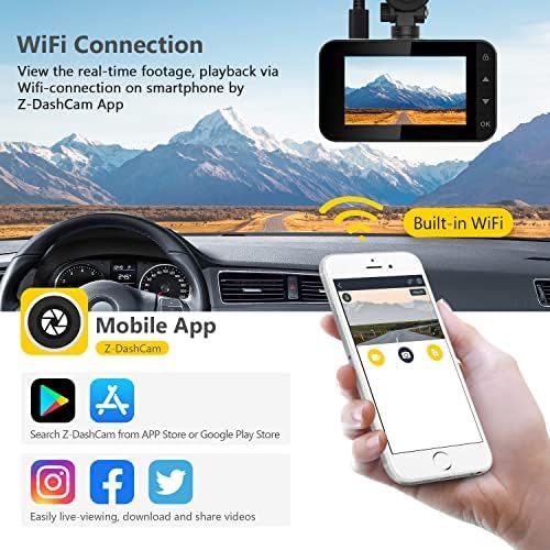  Z Edge WiFi Dash Cam Dual 1080P Front and Rear Camera FHD Car Camera, Single Front Camera 1296P, 2.7 Inch LCD Screen, Loop Recording, WDR, G Sensor, Parking Mode