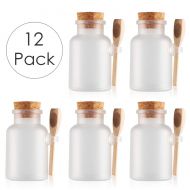 Dlibuy DLIBUY (Pack of 12) 300ML Plastic Empty Refillable Translucent Storage Jars With Cork And Wooden Spoon-For Bath Salt Body/Hand/Face Scrub Mask Seasoning-Bathroom And Kitchen