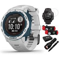 Garmin 010-02293-18 Instinct Solar Rugged Outdoor Watch Surf Edition Cloudbreak Bundle with Screen Protector 2-Pack, 2-Pack Emergency Bracelet with SOS LED Light Knife and Flashlig