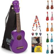 Hola! Music HM-21PP Soprano Ukulele Bundle with Canvas Tote Bag, Strap and Picks, Color Series - Purple
